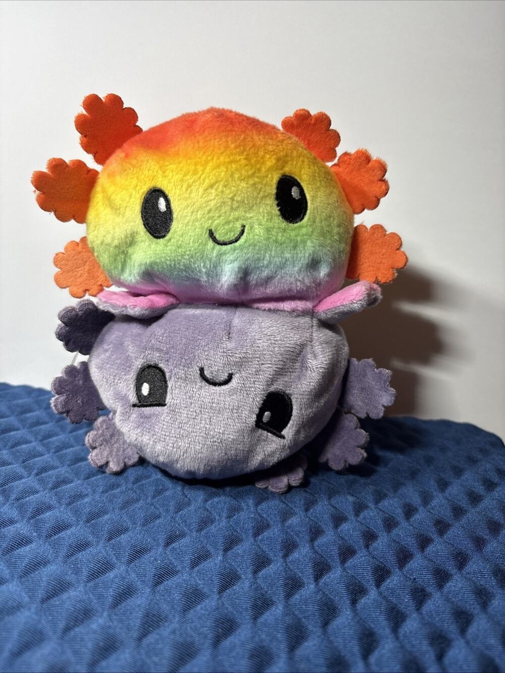 TeeTurtle Reversible Axolotl Plush - 7" - Rainbow Happy Gray Angry Mood Toy VTG
